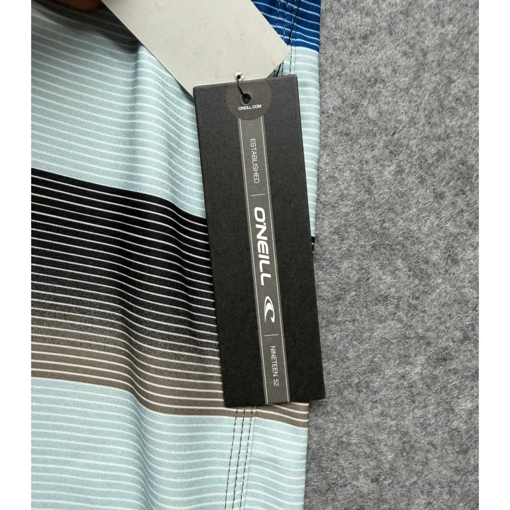 ONeill Hyperfreak Mens Board Shorts Blue Grey Striped Swim Trunks Size 32